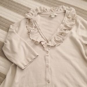 Coldwater Creek Taupe Ruffled Cardigan